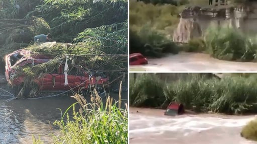 Lluvia arrastra a camioneta con tres personas. (EL SIGLO DE TORREÓN)