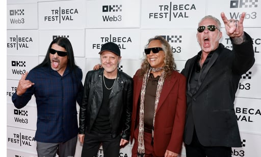 Metallica durante la alfombra roja en la presentación nuevo documental 'Metallica Saved My Life' en el Festival de cine de Tribeca. Foto: EFE