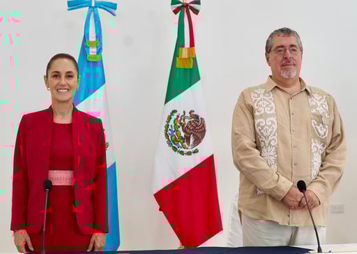Imagen Sheinbaum y Arévalo anuncian expansión del Tren Maya a Guatemala