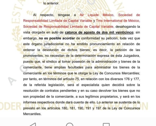 Imagen Jueza rechaza petición de Air Liquide contra obreros de AHMSA