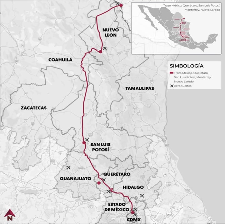 ¿Cuál será la velocidad del trayecto del tren de pasajeros Saltillo a Nuevo Laredo?