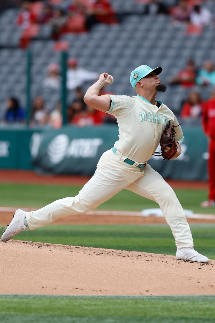 El pitcher tijuanense Aldo Montes, elemento de Algodoneros del Unión Laguna, fue parte de la rotación del combinado nacional en el encuentro que tuvo lugar en el Estadio Alfredo Harp Helú.