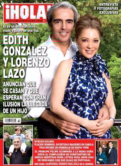 La revista ¡Hola!, edición México, anunció en su reciente número la boda de la actriz Edith González con el ejecutivo Lorenzo Lazo y la llegada del próximo heredero de la pareja. (El Universal)