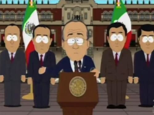 La parodia animada del Presidente Calderón en el episodio de South Park, mientras da su discurso.