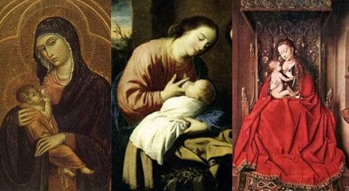 Una alegoría. La imagen de la Virgen María con el Niño Jesús recién nacido se ha representado en el arte en multitud de escenarios y en posiciones de lo más diversas, como una consolidación al nacimiento, el festejo de la Navidad llevada a las artes plásticas en 2 mil años.