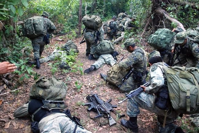 Sedena. Fuerzas especiales del Ejército y la Marina entrenan en el subcentro de adiestramiento de operaciones en selva y anfibias.
