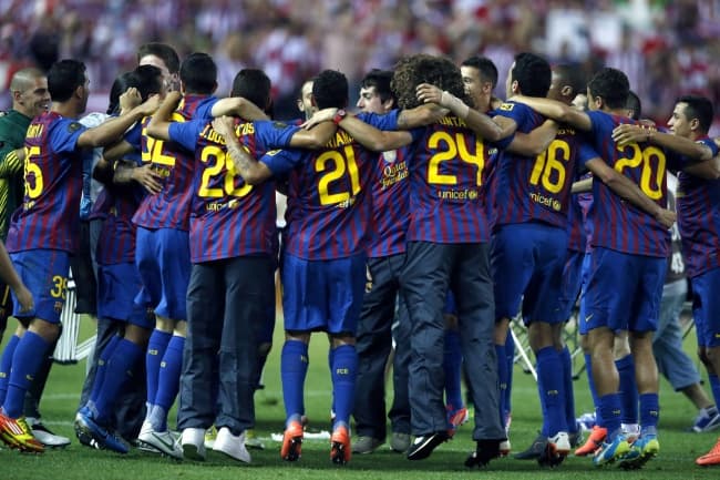 Los blaugranas festejan un campeonato más, el último de Pep Guardiola con el equipo. (EFE)