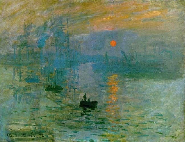La pintura, cuyo nombre en francés es ‘Impression, soleil levant’, fue realizada, según los analistas, con muy pocos toques de pincel y con un contraste simultáneo de colores que sitúa tonos cálidos sobre otros opuestos que logran resaltar unos tonos sobre otros.