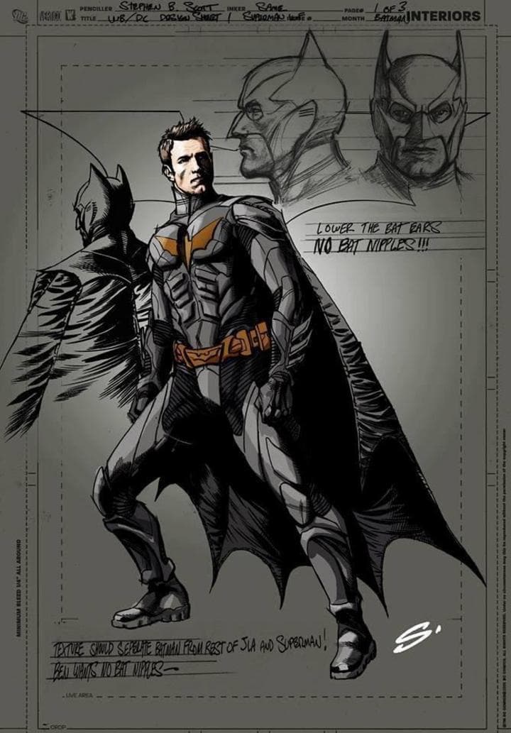 Boceto. En el dibujo de Steve Scott se especifican algunos detalles del atuendo.