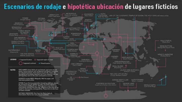 Los autores de la idea, que se han identificado sólo como Will, Ray y Raf, han situado en un mapa de la Tierra decenas de lugares imaginarios popularizados por el cine, los videojuegos, la ciencia ficción o los dibujos animados. (ESPECIAL)