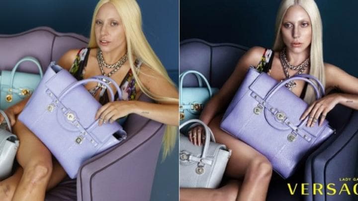 Fotografías sin retocar de la campaña de Versace que protagoniza Lady Gaga han causado polémica en la red. (Tomada de Twitter)