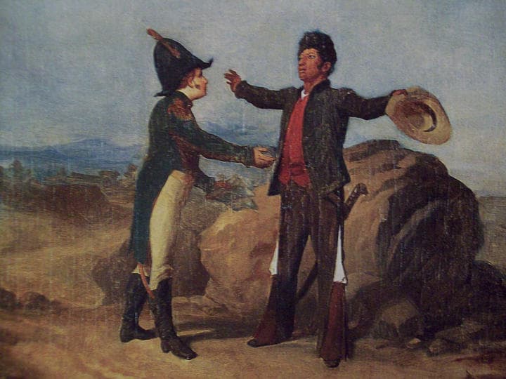 Abrazo de Acatempan. Óleo sobre tela de 1870, de Román Sagredo, Museo Nacional de Historia, INAH, México.