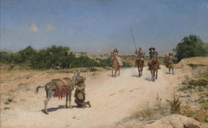 “Encuentro de Sancho Panza con el Rucio”, de José Moreno Carbonero, forma parte de la colección del Museo del Prado, aunque cabe señalar que no se encuentra expuesto. (IMAGEN TOMADA DEL MUSEO DEL PRADO)
