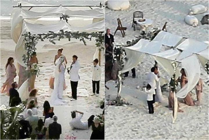 En las fotografías que publica la revista puede verse a la pareja debajo de una carpa, junto a algunos invitados. (People)