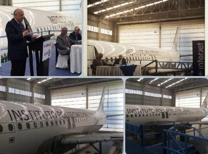 El día de hoy los Directivos de la empresa Interjet hicieron la donación al IPN, de un Planeador AIRBUS A320-200. (Twitter)