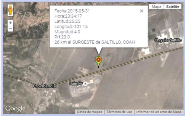 Según confirmó el Sismológico Nacional, los hechos se registraron a 26 kilómetros al suroeste de Saltillo a las 23:34 horas. (Especial)