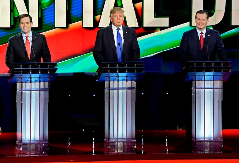 Republicanos. De izquierda a derecha, los precadidatos a la presidencia Marco Rubio, Donald Trump y Ted Cruz.