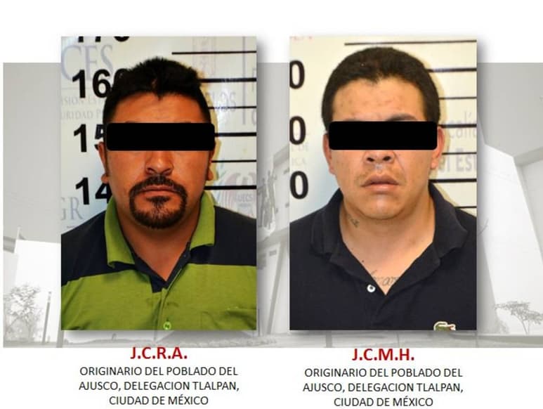 Detenidos. Tienen 35 y 31 años, son originarios del poblado del Ajusco, delegación Tlalpan, Ciudad de México.