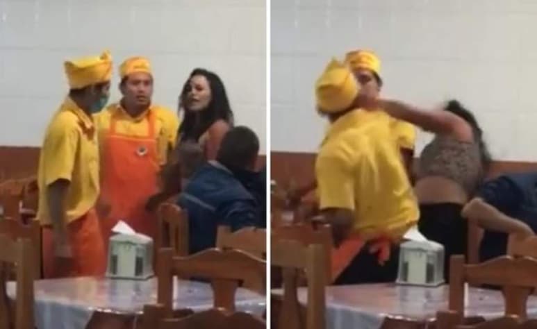 Después de gritar, uno de los empleados le da tres golpes en la cara y la tira al suelo. (ESPECIAL)