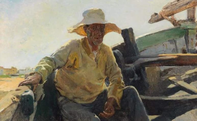 Viejo pescador en una barca es una de sus obras más destacadas de Sorolla. (ESPECIAL)