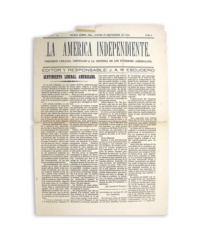 Periódico La América Independiente de Agustín de Escudero.
(ESPECIAL)