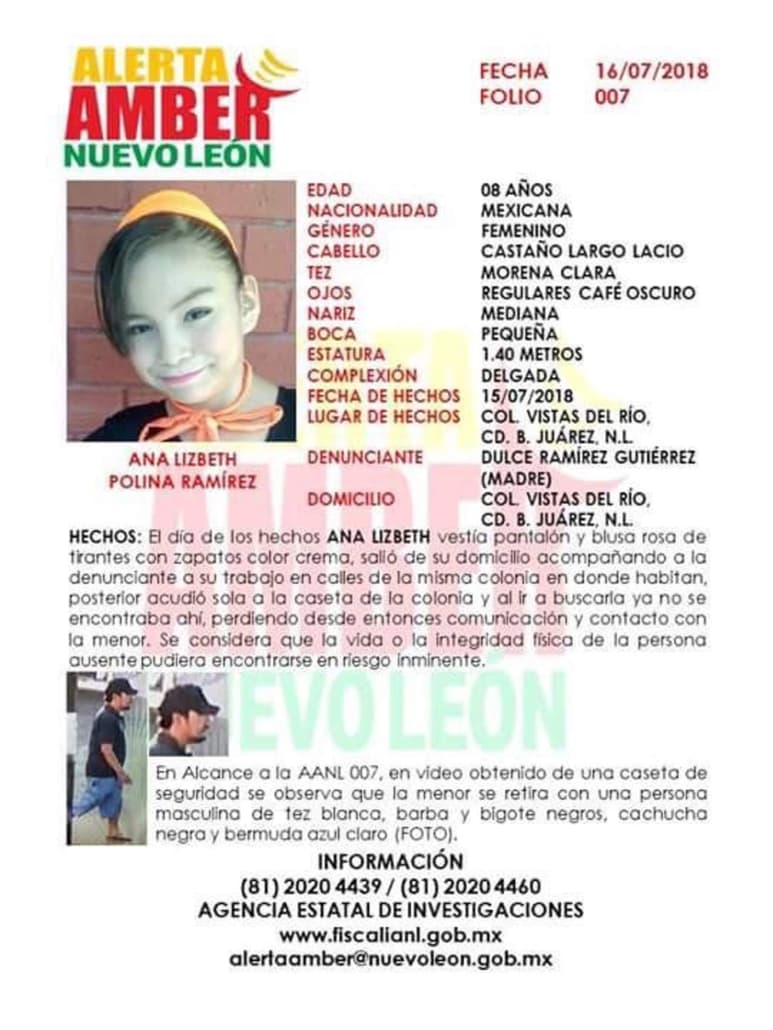 La pequeña fue reportada como desaparecida y su cuerpo fue encontrado después. (ESPECIAL)