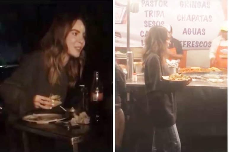 En redes. Captan a Belinda comiéndose unos tacos en un puesto de la calle, donde además canta temas de cumbia. (ESPECIAL)