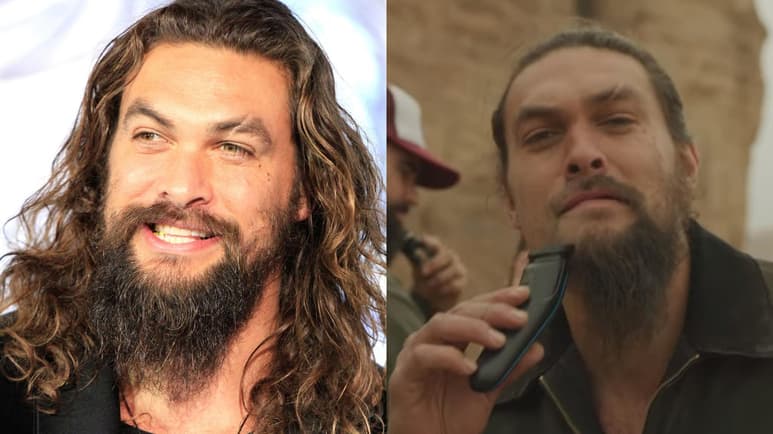 Jason Momoa se encontraba en un escenario desértico mientras su rostro lucía cada vez más diferente. (ESPECIAL)