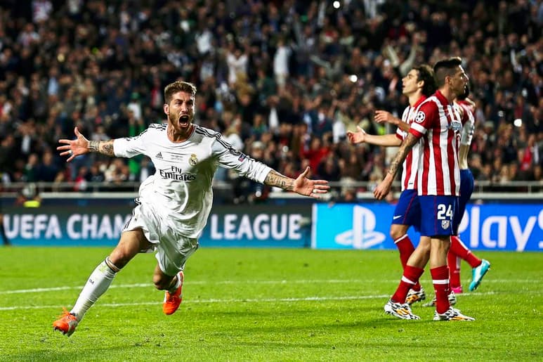 Sergio Ramos, dijo este viernes, cuando se cumplen cinco años del gol que le marcó al Atlético de Madrid en Lisboa en el minuto 93 de la final de la Liga de Campeones 2014, que ese tanto lo consiguió 'con el alma'. (ARCHIVO)