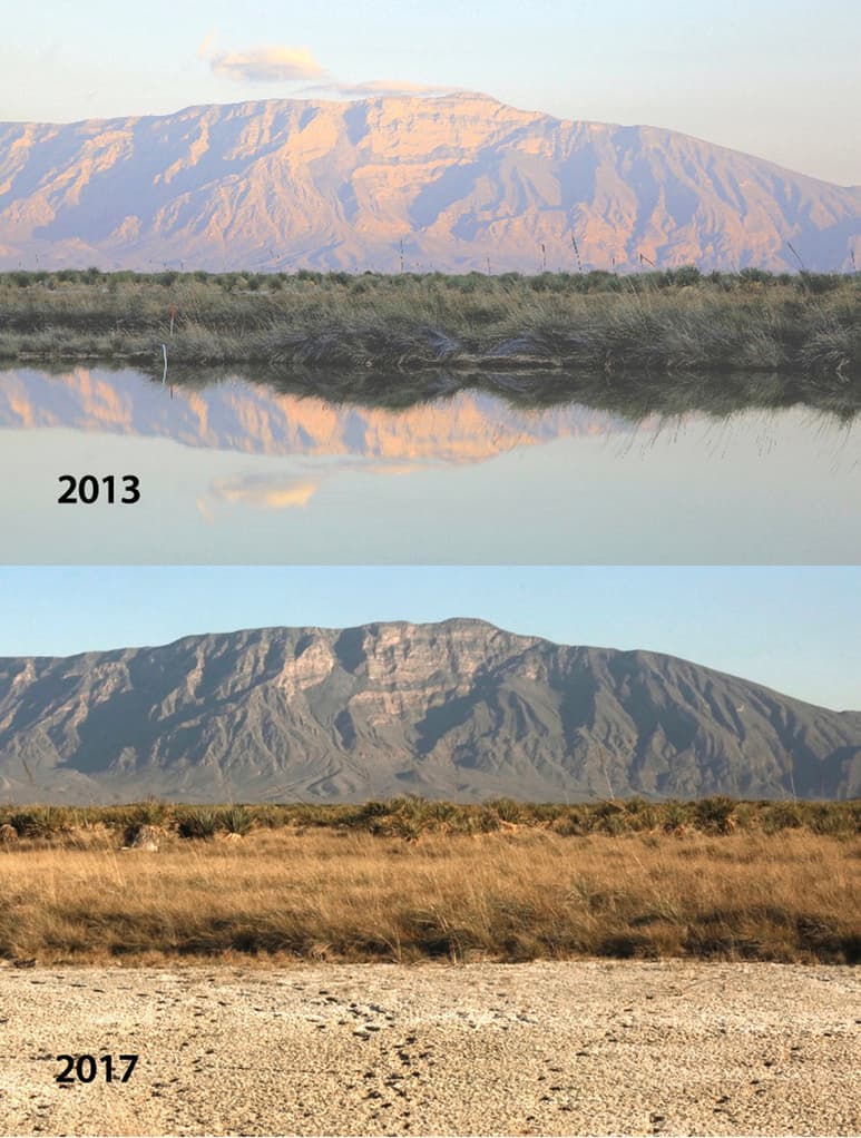 Las fotografías muestran una desecación del 75 % del agua que había en las innumerables pozas.