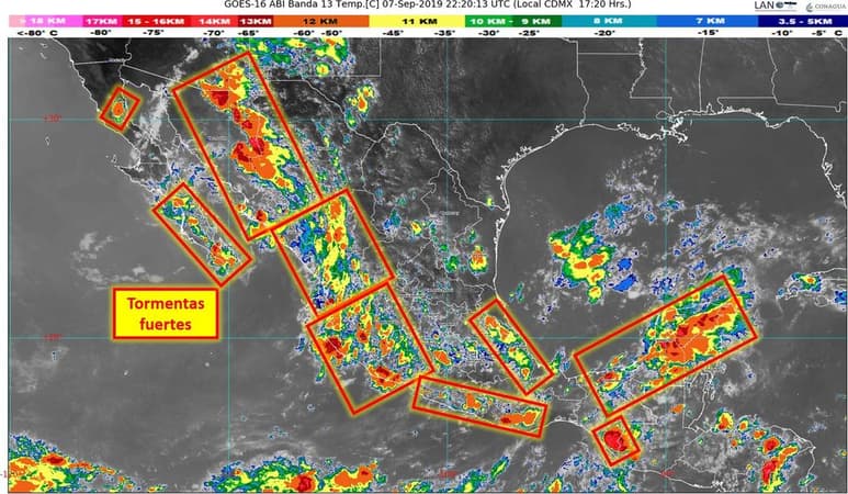 Los meteorólogos explicaron que esas condiciones son generadas por canales de baja presión en combinación con la inestabilidad atmosférica. (TWITTER)