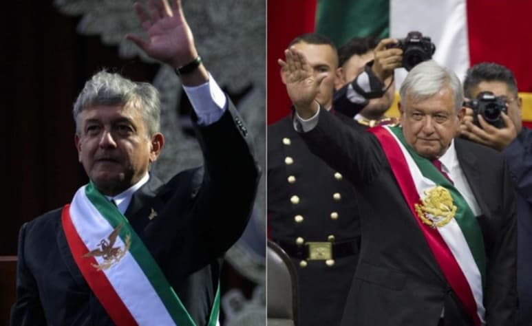 Apenas había pasado un año y unos meses desde que AMLO, hoy Presidente Constitucional, aseguró que el entonces panista Felipe Calderón le había robado las elecciones y por eso 'tomó protesta legítima como Presidente' y ese fue su primer Grito. (EL UNIVERSAL)
