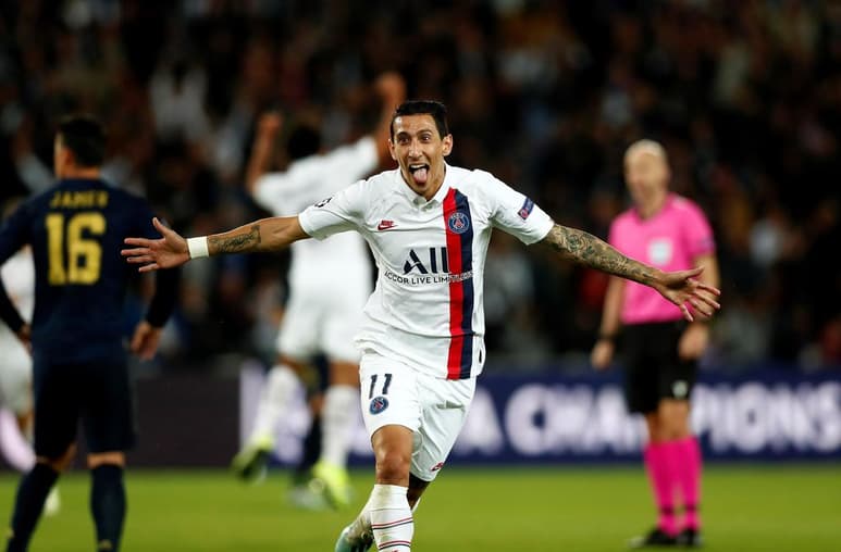 Ángel Di María celebra tras anotar un tanto, en la goleada del PSG 3-0 sobre el Real Madrid. (EFE)