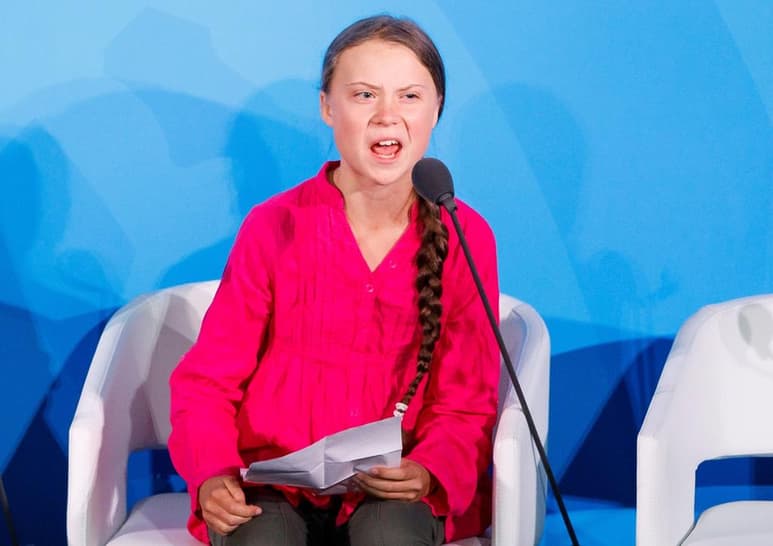 'Aquí y ahora es donde damos un paso adelante, el cambio viene, les guste o no', dijo Greta en el comienzo de la Cumbre de Acción Climática. (EFE)