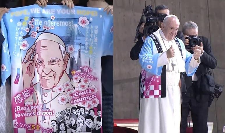 La prenda que recibió el Papa es conocida como happi.