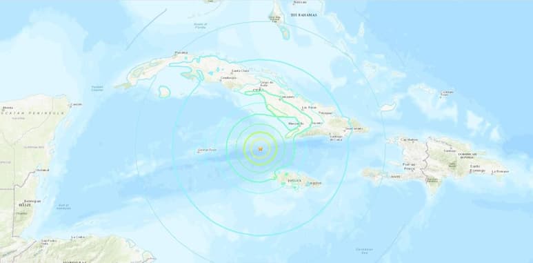 Un fuerte terremoto de magnitud 7.7 se registró este martes a 120 kilómetros del extremo noroeste de Jamaica y 80 kilómetros del sureste de Cuba a las 19:10 GMT a una profundidad de 10 kilómetros. (ARCHIVO)
