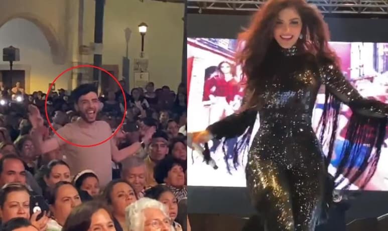 Mientras el público permanecía sentado desde sus lugares, el joven se levantó para unirse al baile de la cantante mexicana (CAPTURA)
