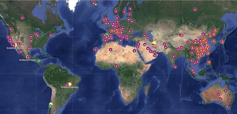 El mapa se actualiza en tiempo real con los casos de coronavirus en todo el mundo (CAPTURA)