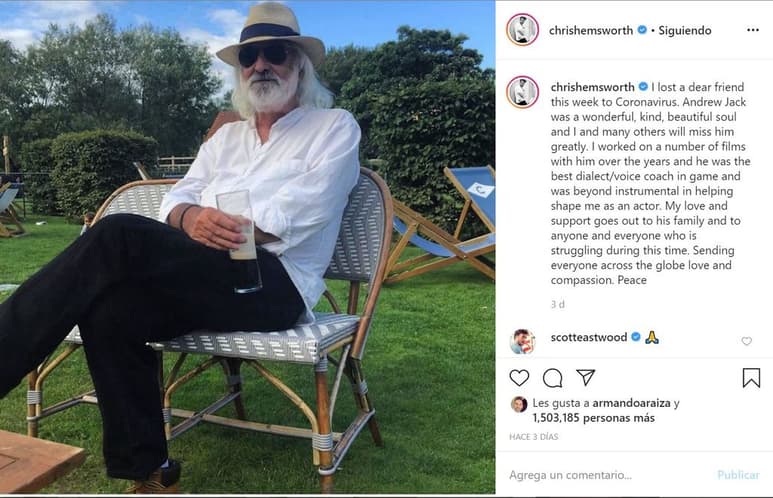 Gran cariño. Chris Hemsworth despide en sus redes sociales a Andrew Jack, quien murió por COVID-19. (ESPECIAL)