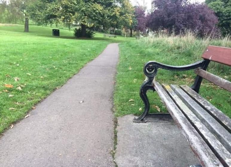 El perro sonriente está ‘escondido’, sólo hace falta mirar por el brazo de la banca. (INTERNET)