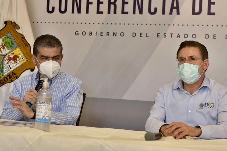No opera ni en Coahuila ni en Durango, por lo que no es oportuno terminar con la Sana Distancia, coincidieron los gobernadores Miguel Ángel Riquelme Solís y José Rosas Aispuro. (ÉRICK SOTOMAYOR)