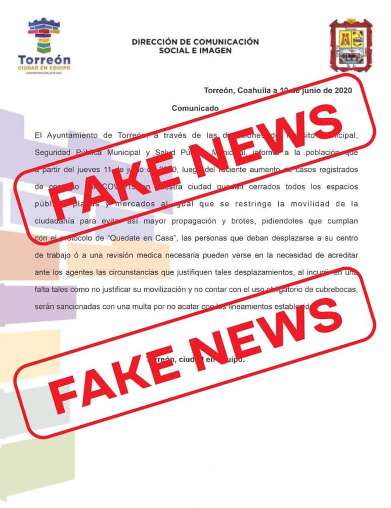 En redes sociales circuló un supuesto boletín de prensa con logotipos del Ayuntamiento de Torreón que contenía información falsa. (ESPECIAL)