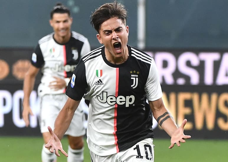 Celebra el argentino Paulo Dybala tras abrir el marcador, en la victoria de la Juventus 3-1 sobre Génova. (EFE)