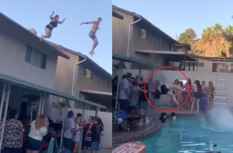 Tras el incidente, la mujer salió del agua haciendo una señal de triunfo (CAPTURA)