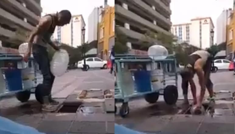 Las imágenes han desatado críticas entre usuarios en redes sociales, al pensar que las bebidas son elaboradas con el agua de la coladera (CAPTURA)