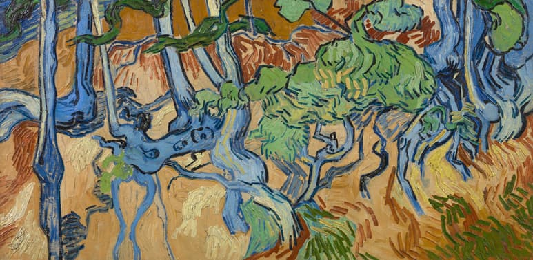 La última pintura del artista, Raíces de árbol, terminada en Auvers-sur-Oise, Francia, el 27 de julio de 1890. (AP)