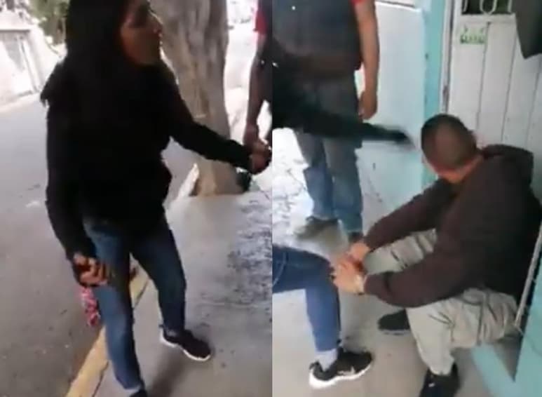 La mujer arremetió a golpes contra el individuo después de que éste fue detenido por vecinos de la zona en Ecatepec (CAPTURA)