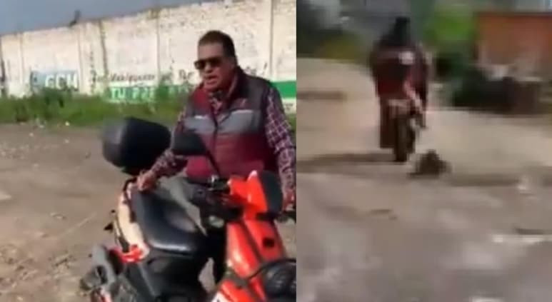 El sujeto fue captado arrastrando al perro con una cuerda por una calle sin pavimento (CAPTURA)