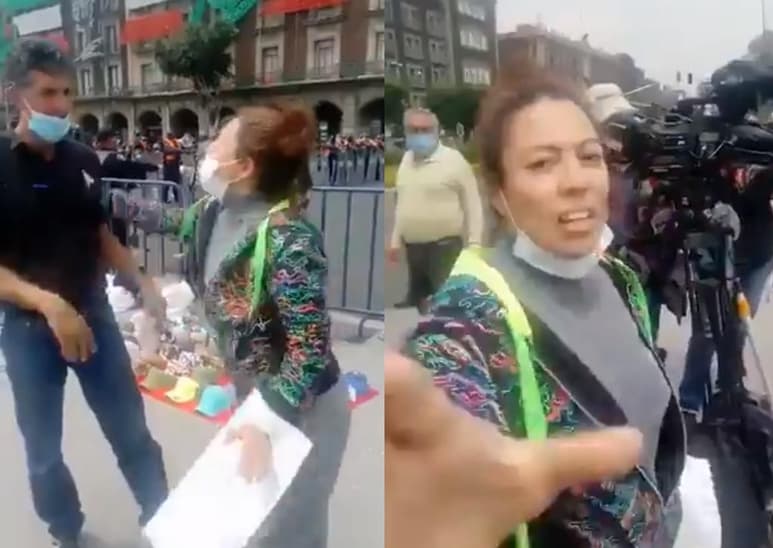 La mujer ha sido apodada como 'Lady Frena' en la red tras agredir a manifestantes de FRENAAA en el Zócalo de la CDMX (CAPTURA)