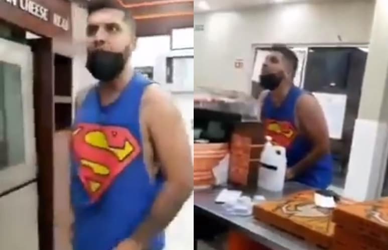 Presuntamente los empleados se habrían negado a venderle la pizza porque no portaba correctamente el cubrebocas (CAPTURA)
